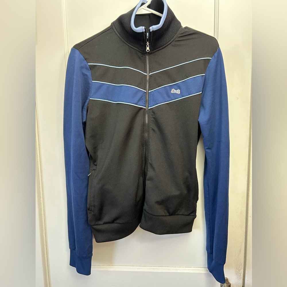 Vintage Le Tigre Jacket Classic Black Blue Track Zip up Long Sleeve Size Large